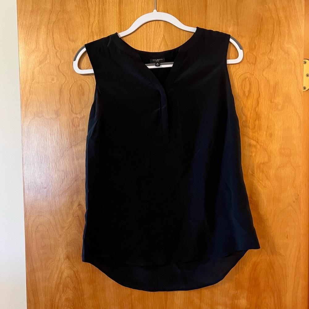 Talbots Sleeveless Top Tank Shirt Black 100% Silk NWOT Womens Petite Size 8P